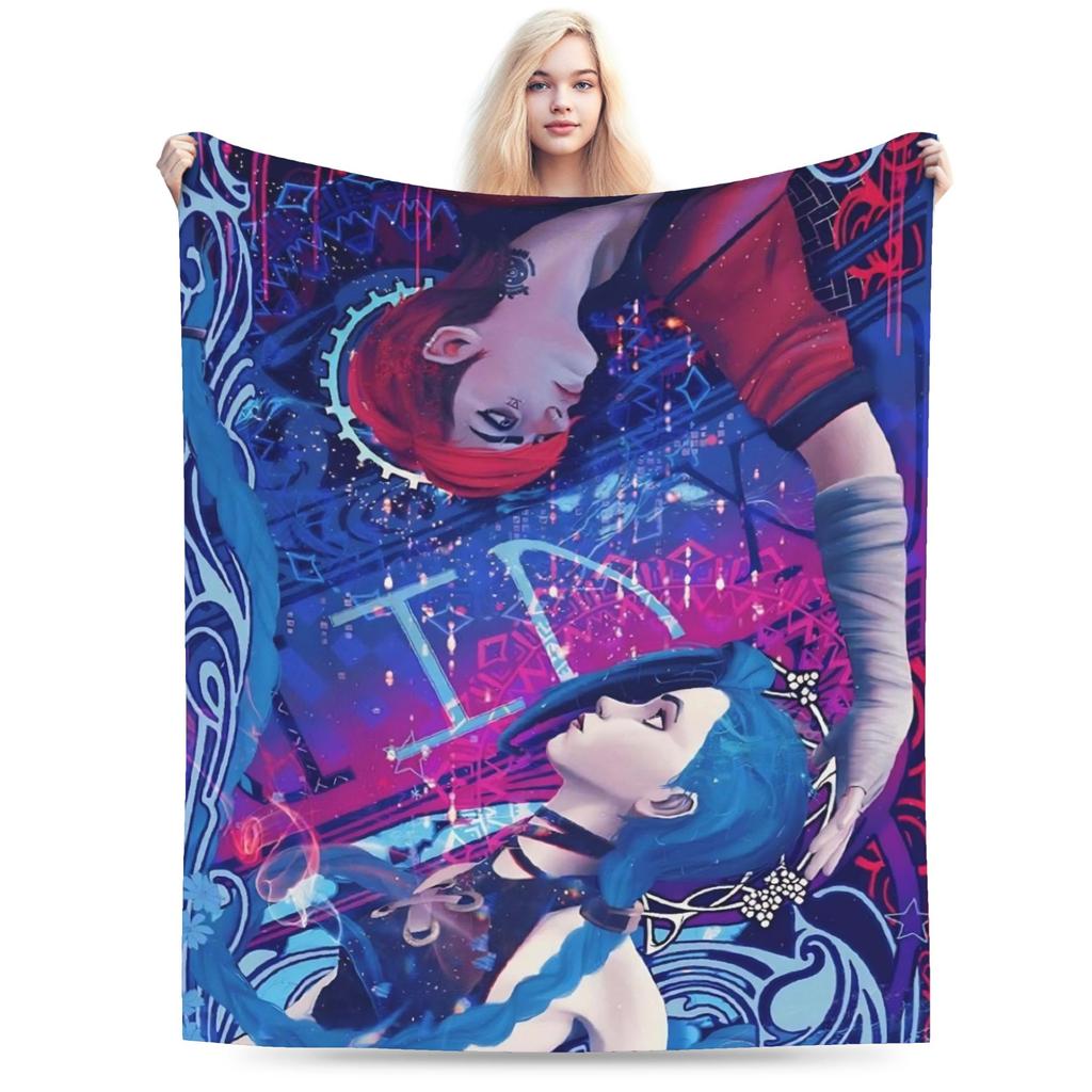 Arcane Vi Jinx Blankets Quality Warm Throw Blanket Autumn Students Living Room Aesthetic Bedspread