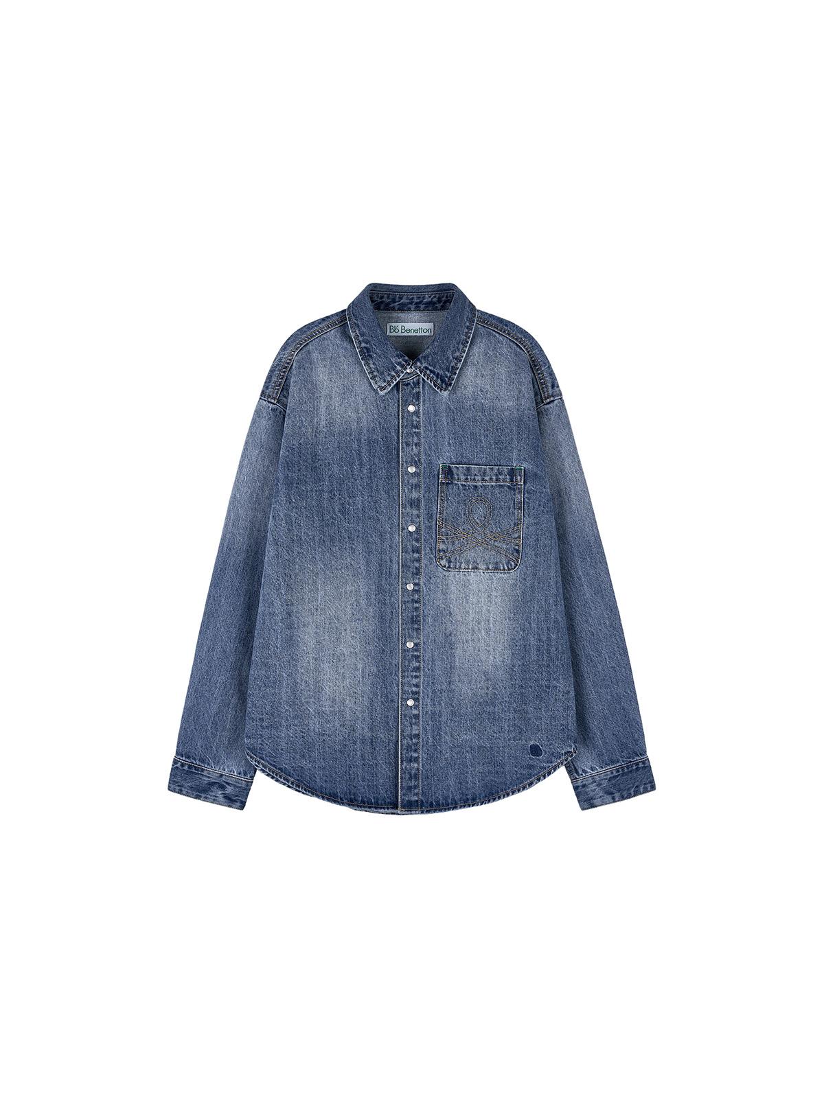 Джинсовая рубашка Benetton B-Flat, вымытая (Индиго) Os