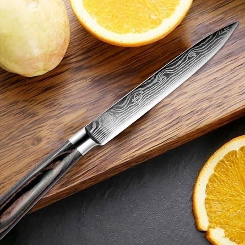 7 Pcs/Set Damascus Laser Pattern 4Cr Stainless Steel Kitchen Knife Set Kitchen Stuff Chopping Knife Fruit Boning Cutter