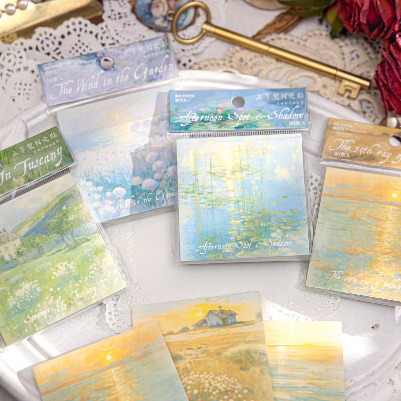 90sheets Light Dream Series Ins Landscape Illustration Material Notes Creative Handbook DIY Scrapbook Aesthetic Craft Paper