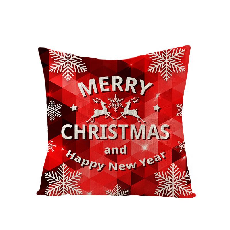 Cartoon Printed Polyester Pillow Cover Christmas Cushion Cushion Cover Red Christmas Home Decoration