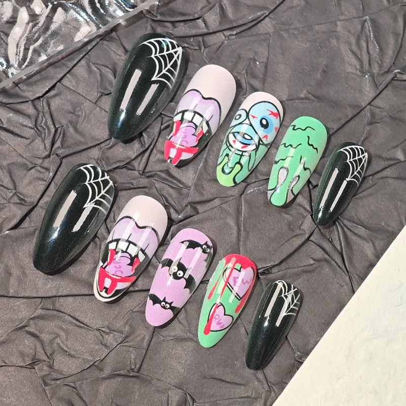 Halloween Spider Nail Art Press-On Nails With Glue Or Jelly Adhesive Trendy Disposable False Festive Costume Party