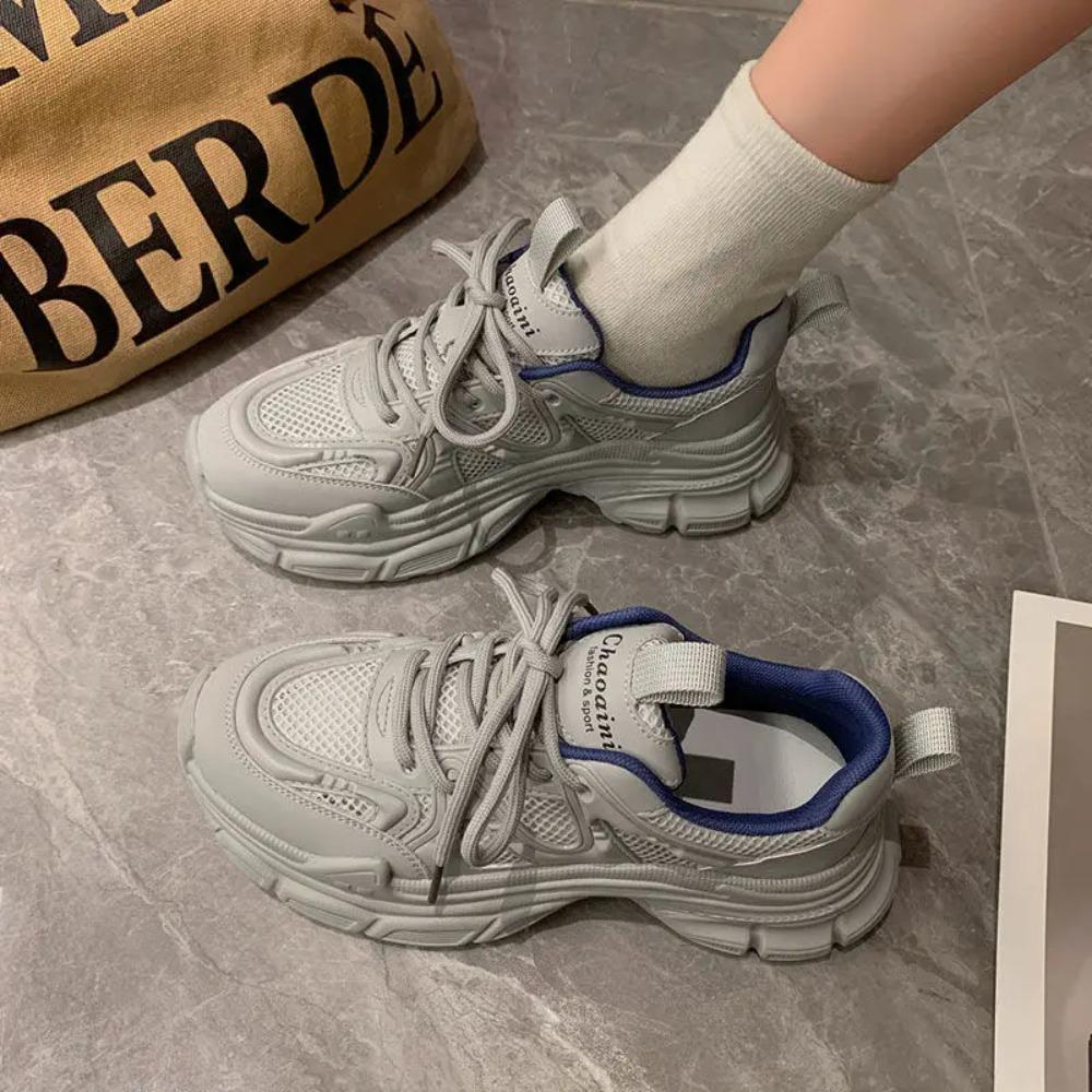 

Spring Autumn New Women s Mesh Shoes Breathable thick soled non slip footwear Fashion white sneakers casual comfort ladies shoes 40 серый