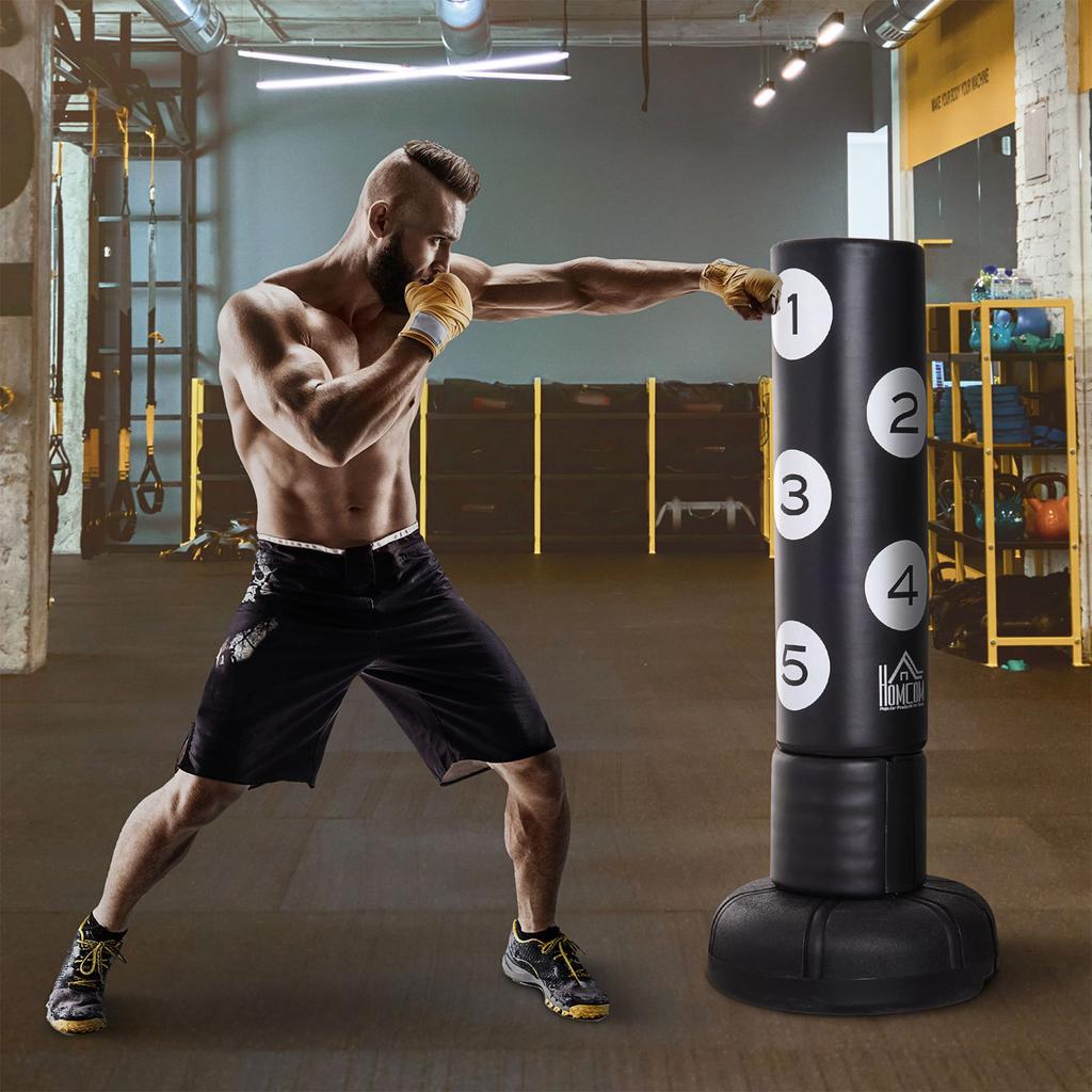 5.8ft Free Standing Boxing Target Punch Bag Heavy Duty Stand Sparring Kick Martial Arts Gym Training Equipment