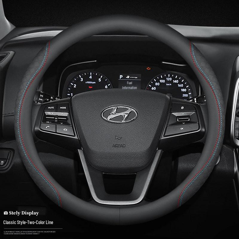 Skórzany Pokrowiec na Kierownicę dla Hyundai Elantra, Mistra, IX25, Tucson, Reina, Festa, IX35