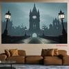 2D Victorian Dark City Backdrop 2D Clock Tower Street Lamp Photo Background for Photo Booth Props