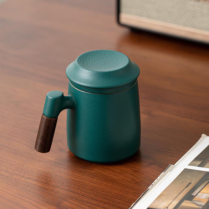 Ceramic Mug Wooden Handle with Lid Filter Tea Cup Large Capacity Office Cup Tea Cup Tea Separation Gift