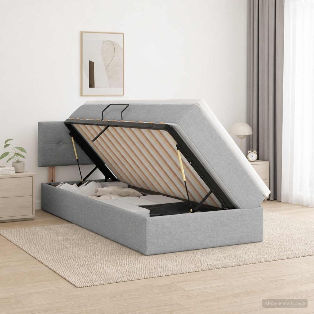 Storage Bed with Mattress Light Grey 90 X 200 Cm Velvet