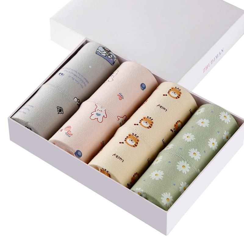 

4 предмета хлопкового женского нижнего белья с поясом с принтом, нижнее белье с высокой талией и трусы с принтом в коробке L