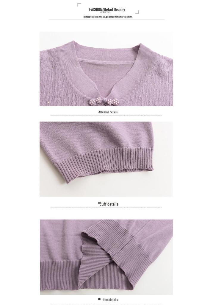 Stilvolles chinesisches Eis-Seiden-Kurzarm-T-Shirt & Strickjacke für Frauen mittleren Alters