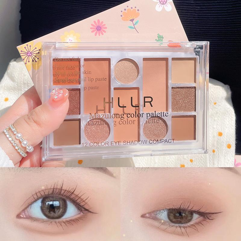 Twelve-color eyeshadow disc shiny pearlescent matte earth milk tea color parity