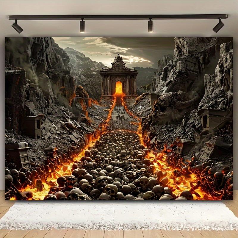Volcano and skeleton backgrounds Halloween and Day of the Dead themed decorations polyester photo backgrounds for parties 47.2x31.5inch/120*80cm
