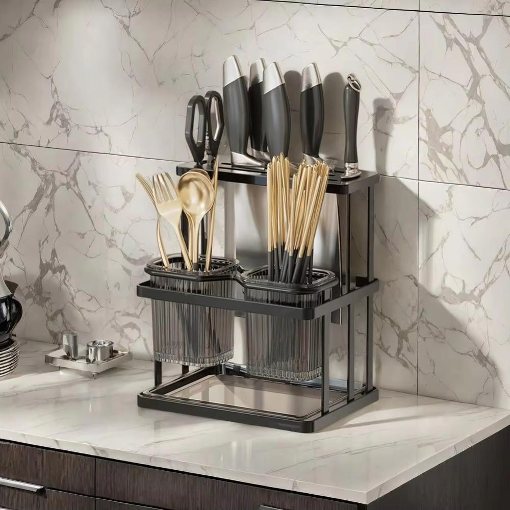 Mildew-Proof Kitchen Storage Rack Carbon Steel Cutlery Organizer Drain Rack  Countertop Storage