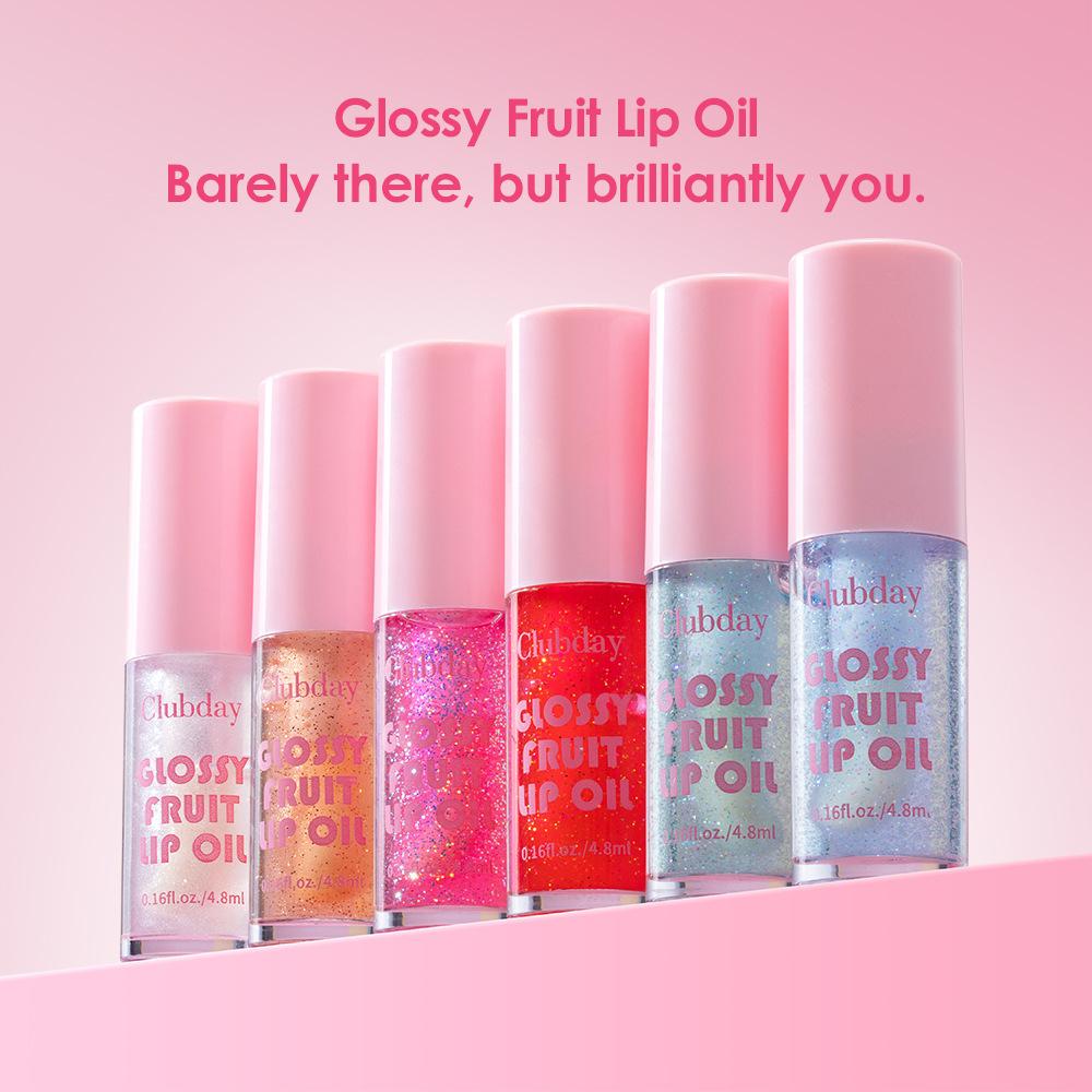Clubday 6pcs Glossy Fruit Lip Oil Set Shimmery Hydrating Lip Gloss Tint Nourishing Mirror Plumping Liquid Lipstick Makeup Cosmetics Gift