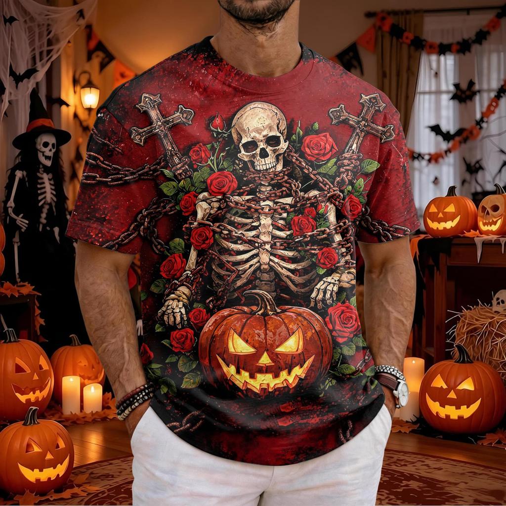 Men's Halloween Printed Short Sleeve Neck T-Shirt for Casual Daily Wear Holiday Party