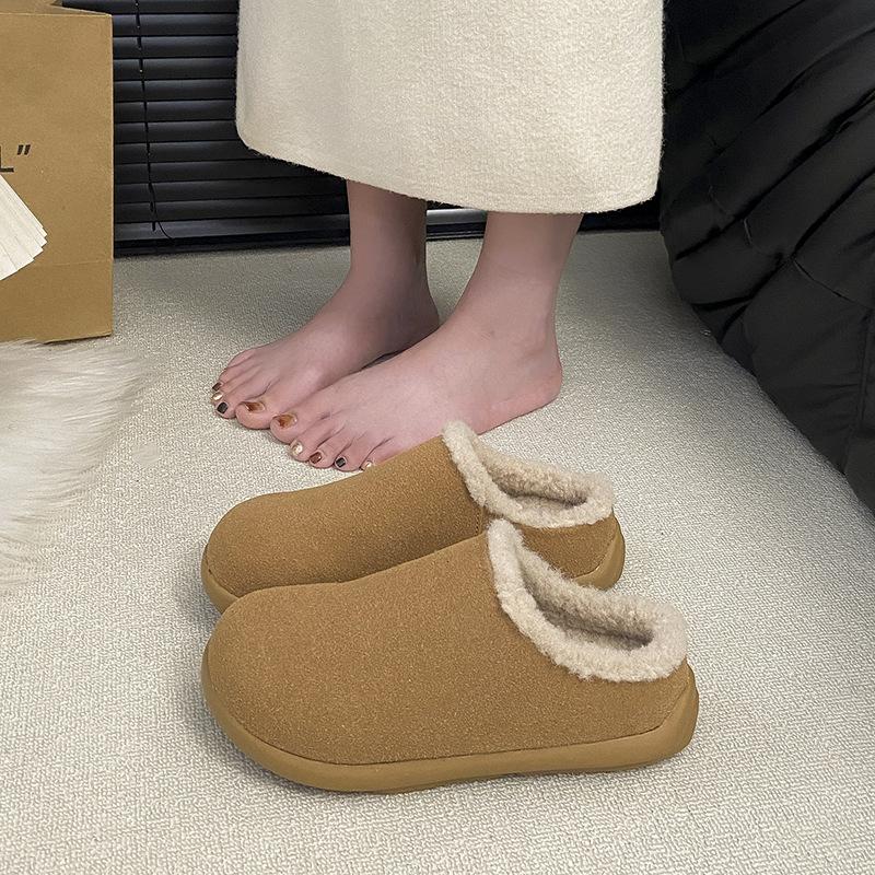 Women's lightweight comfortable non-slip heightening winter warm plush lining non-slip durable casual cotton slippers