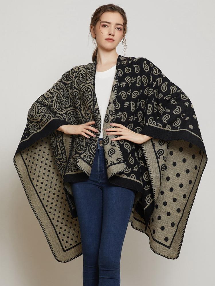Szal Kobieta Imitacja Kaszmiru Zimowy Dwustronny Nadruk Poncho Kocyk Wrap Capa Para Mujer Femme Szale Pashima Echarpe