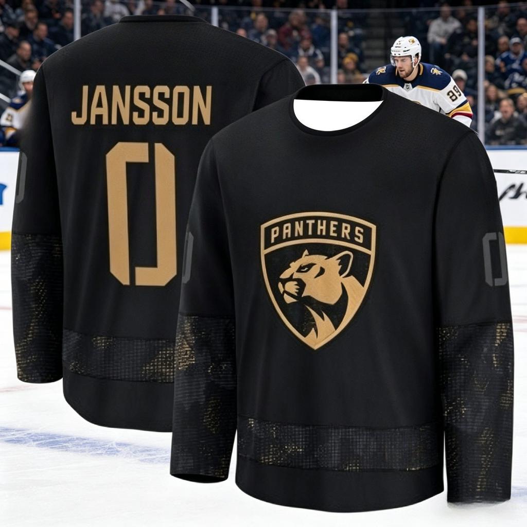 2026 Florida Herren Neue Schwarz-Gold-Edition Eishockey Trainingsanzug - 3D-gedrucktes, feuchtigkeitsableitendes Langarmshirt Familie