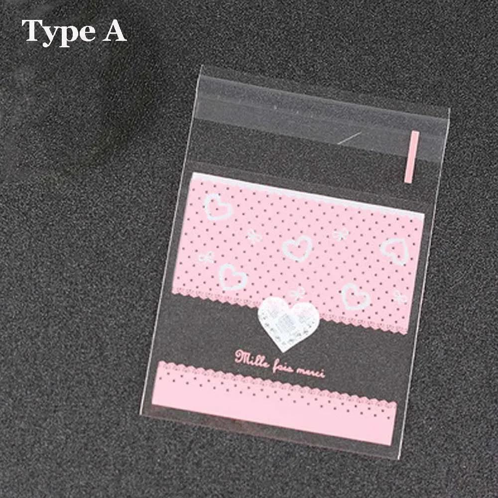 100 Pcs/set Cute Heart Printed Gift Packing Bags Baking Biscuit Food Candy Mini Packaging Bags