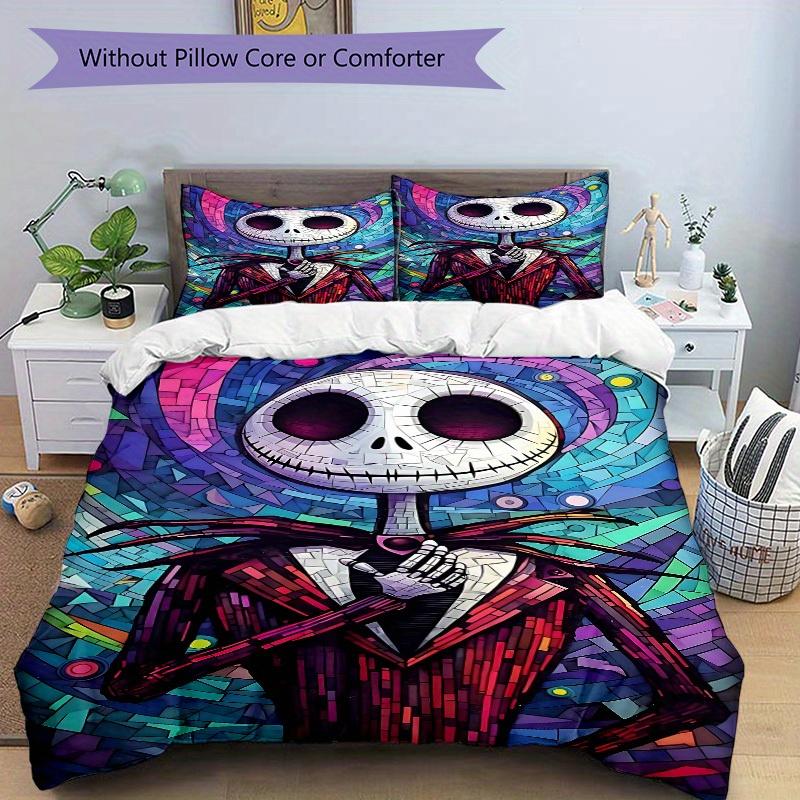 3pcs set Skeleman, NightmareBeforeChristmas1pc of quilt cover+2pcs of pillowcase, no core, print bedding, All Seasons Bedroom Setting047