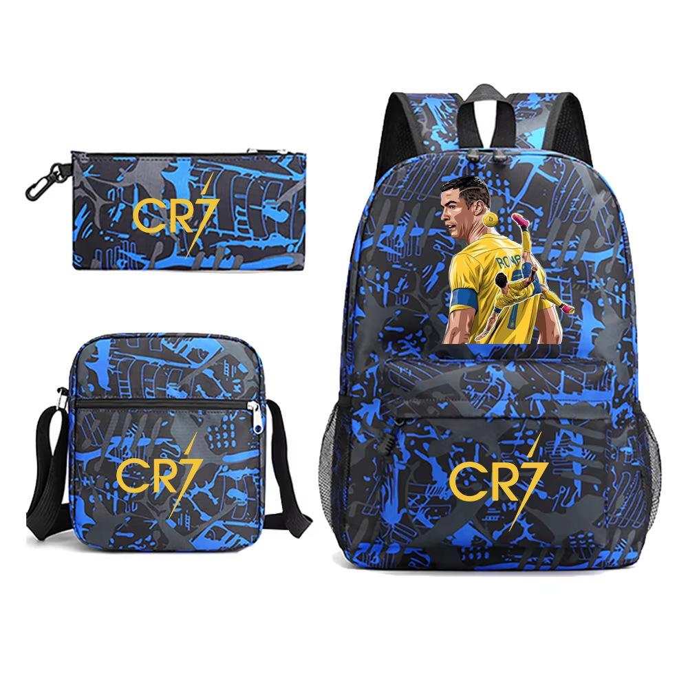 Football Player Cr7 Peripheral Printing Primary and Secondary School Students Schoolbag Three-piece Children's Backpack