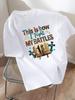 Yj00945letter And Book Pattern Print Plus Size Unisexs Crew Neck Tshirt Summer Casual Short Sleeve Top Fashionable Versatile