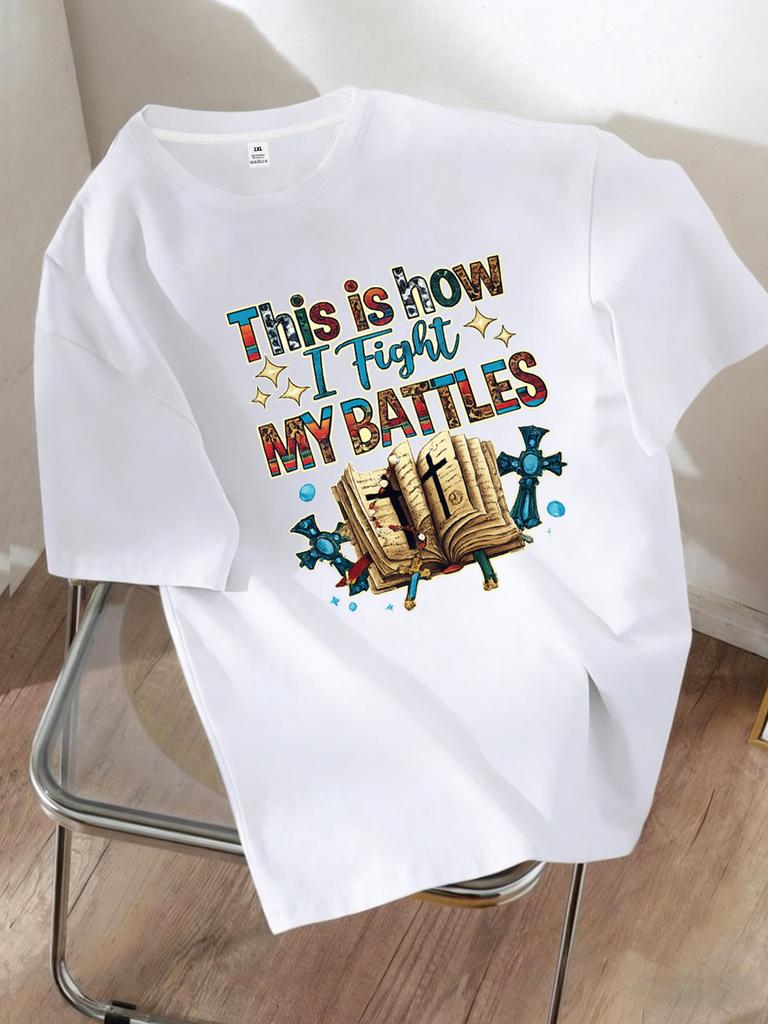 Yj00945letter And Book Pattern Print Plus Size Unisexs Crew Neck Tshirt Summer Casual Short Sleeve Top Fashionable Versatile