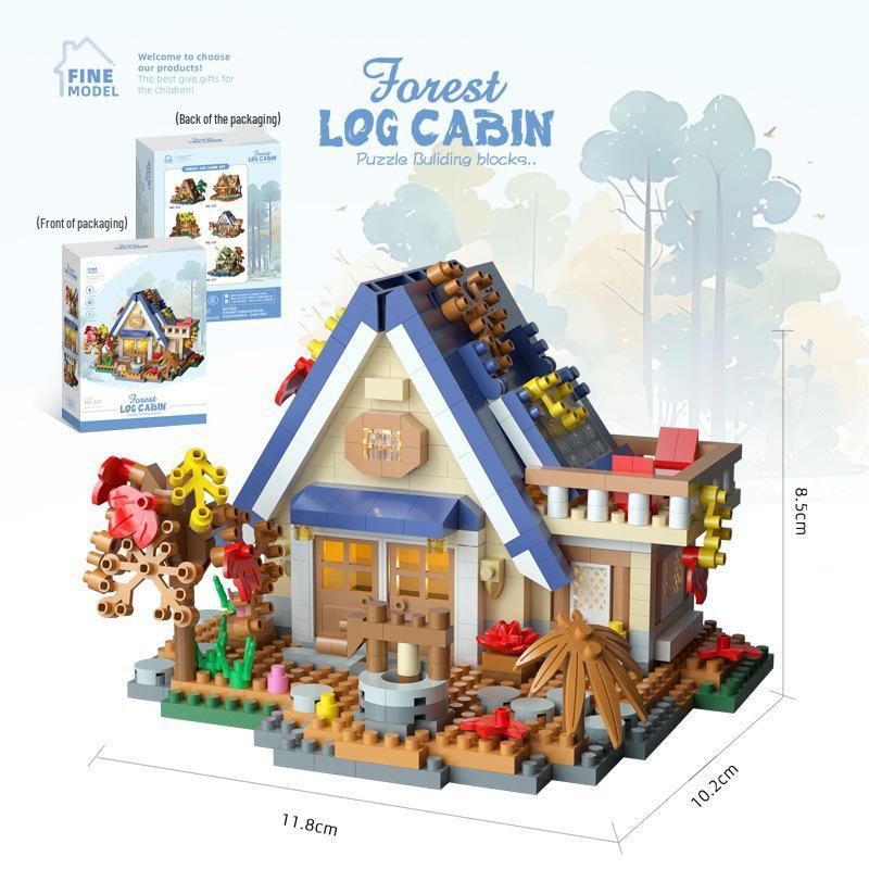 Forest Log Cabin & Windmill Treehouse Building Set - Compatible with LEGO, Educational Blocks for Kids