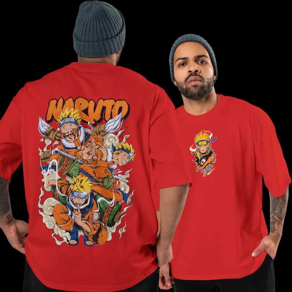 Naruto Uzumaki TShirt Men Summer Anime MultiPose Graphic Tee Japanese Manga Streetwear Short Sleeve Oversized Top