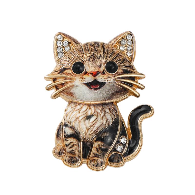 Lovely Animal Cat Brooch Cute Sitting Design Shiny Rhinestone Unisex Lapel Pin for Women Prom Party Clothing Accessory