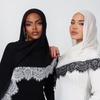 Breathable Muslim Instant Turban with Lace Trim Islamic Crinkle Shawl Rhinestone Chiffon Scarf
