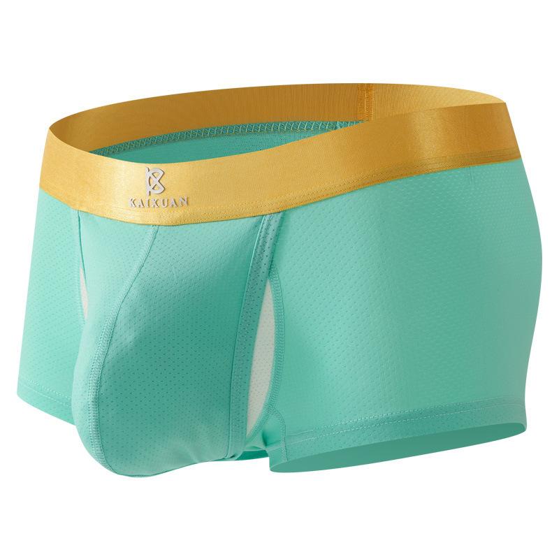 Men's Spring Summer Ice Silk Space Warehouse Free From Stripping Side Opening Double U Convex Bag Quad Briefs