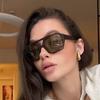 Retro Double Bridges Women's Sunglasses Big Frame Leopard Brown Gradient Eyewear Fashion Luxury Designer Sun Glasses Men Shades