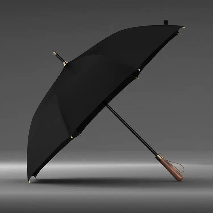 Olycat Retro Wooden Handle Double-Layer Oversized Reinforced Anti-Storm Rain Dual-Use Men Business Classy Long Handle Umbrella