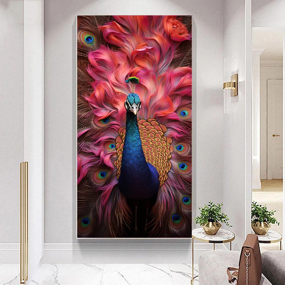 DIY Diamond Painting Flowers Red Peacock Cross Stitch Kit Mosaic Art Diamond Painting Full Circle/Square Diamond Home Decoration