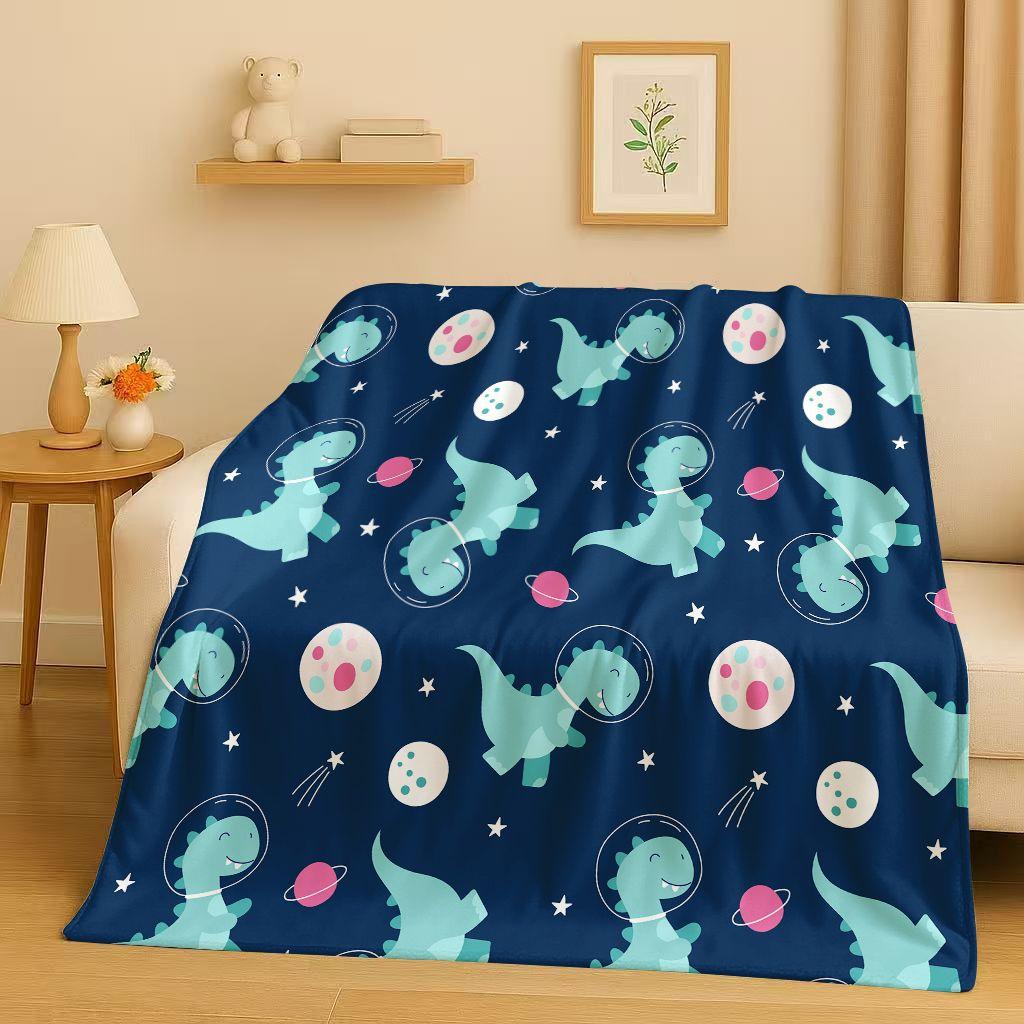 2026 New Space Dinosaur Cartoon Dino Art Flannel Blanket,Ultra Soft Warm Plush Throw for Home Bedroom Bed Sofa Cover Kids Gift