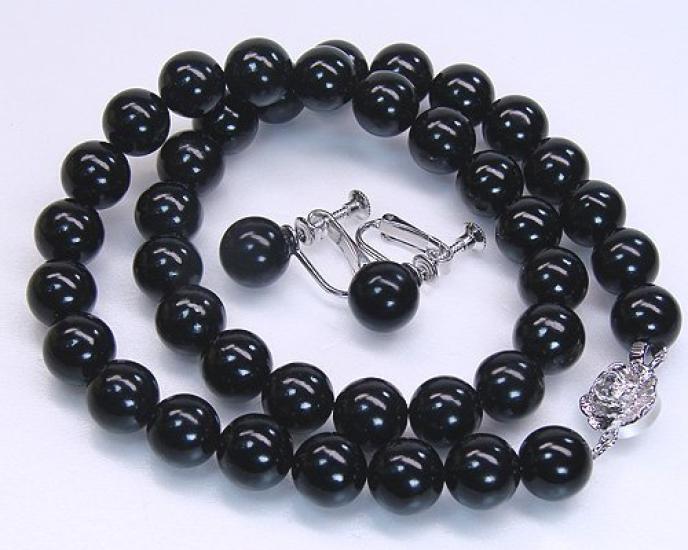 [Your and My Jewelry Box] Natural Jet Necklace and Earring Set - 10mm - Perfect for Black Formal Wear [Gift Wrapped] [Jewelry] Earrings