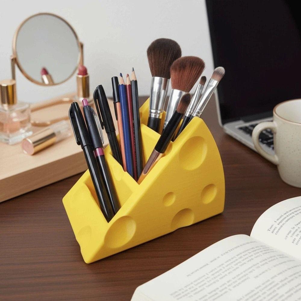 Cute Desktop Storage Rack 3 Grids Makeup Brush Bucket Stationery Organizer  Household