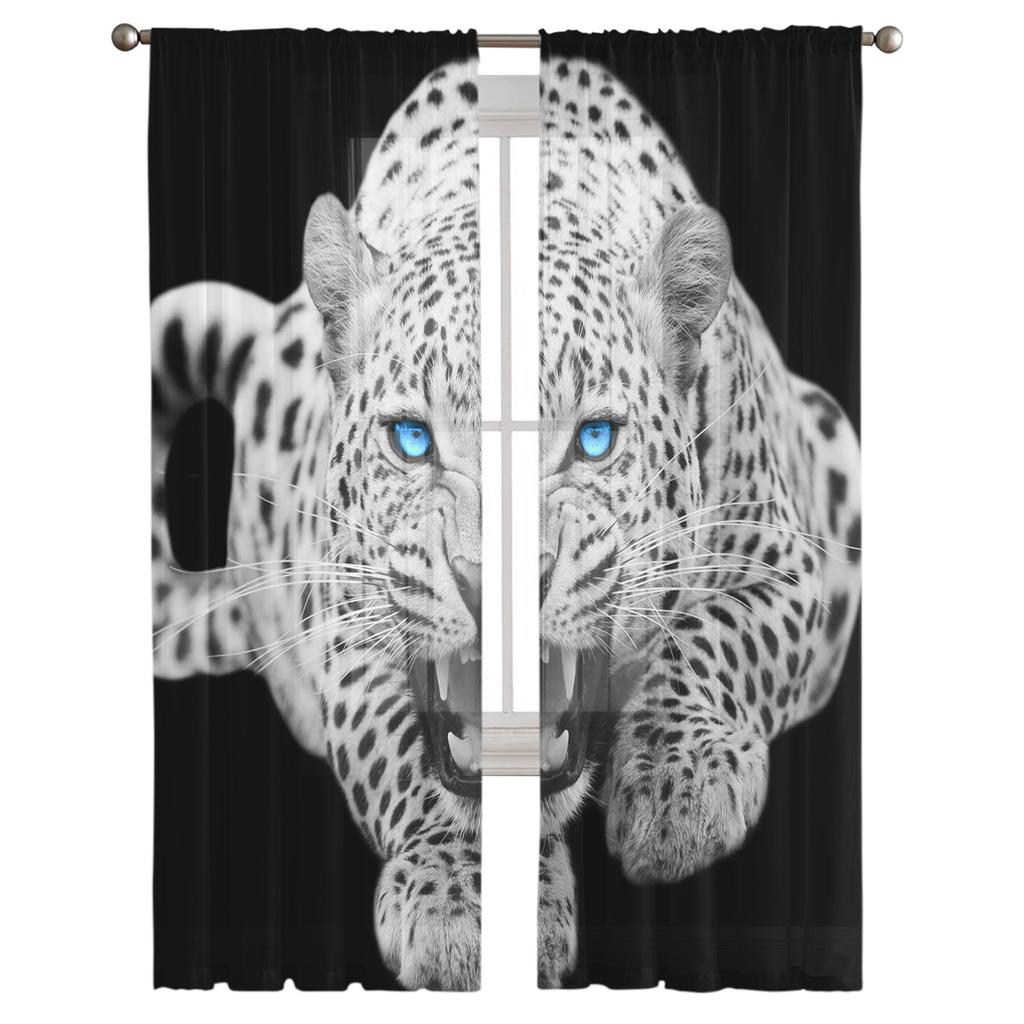Leopard With Blue Eyes Chiffon Sheer Curtains for Living Room Bedroom Home Decoration Window Voile Tulle Curtain Drapes