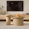 Coffee Table, Double Round Table, Side Table with Natural Wood Slats. Multifunctional Living Room Table