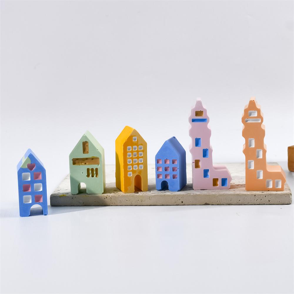 Gotický dům Pryskyřice Sádra Silikonové formy DIY Evropský Dutý dům Kapky Lepidlo Cement Výroba Formy Umělecká řemesla Domácí ozdoba