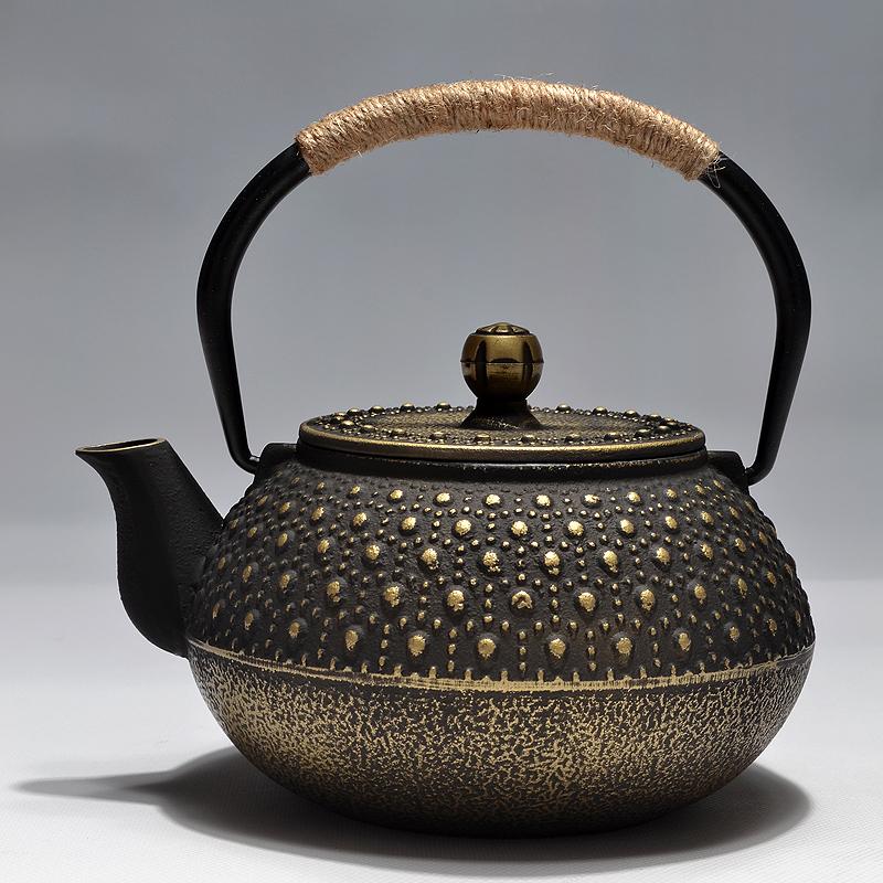 Cast Iron Boiling Teapot for Tea Brewing, Traditional Heating Water Kettle, Charcoal Stove Compatible, Rustic Black