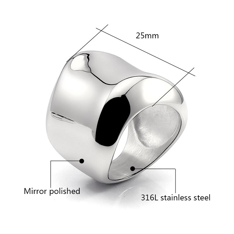 Stainless Steel Punk Big Wide Heavy Rings for Women Curved Chunky Finger Rings Shiny Mirror Polish High Quality Hip Hop Jewelry