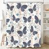 Modern Butterfly Print Bath Shower Curtain with Black Border White Floral Decor for Home Decoration