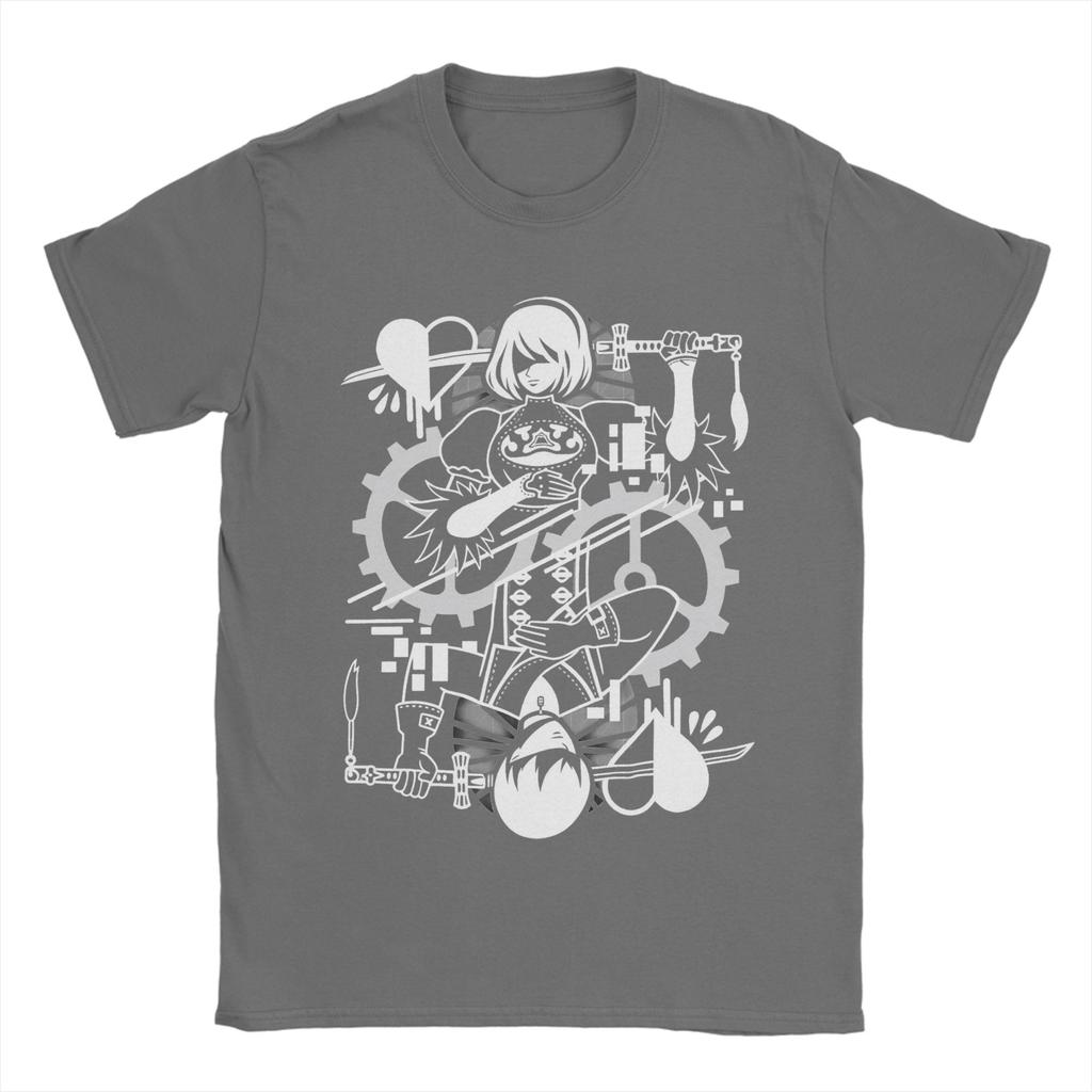 YoRHa 2B Anime Game Fans Art T Shirt Unisexs Pure Cotton Novelty TShirts Crewneck Tees Short Sleeve Tops Plus Size