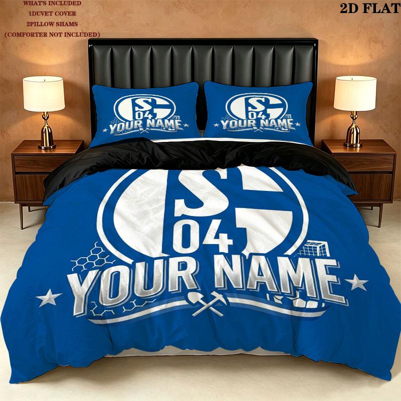 Schalke Fanartikel Benutzerdefinierter Namensmuster Bettwäsche Steppdecke Set Bettbezug Kissenbezug Heimgeschenk(1 Bettbezug + 2 Kissenbezüge, ohne Füllung)