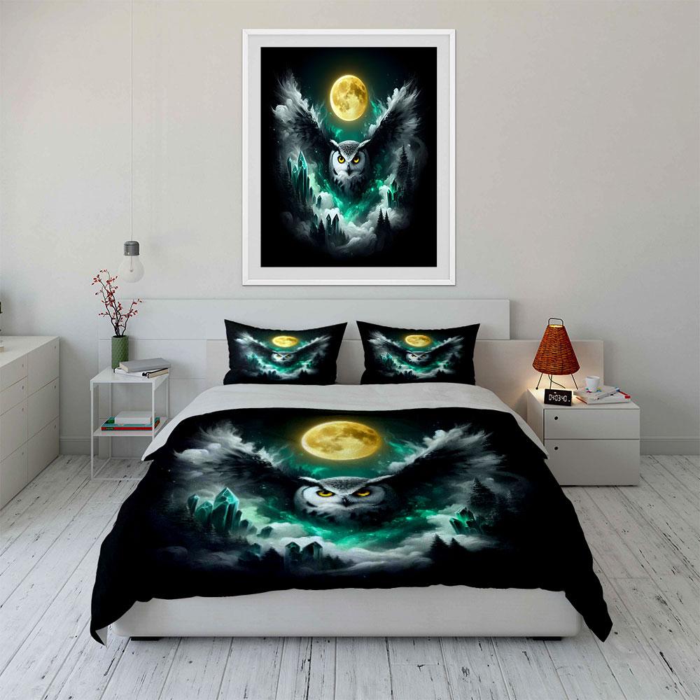 Mystical Owl with Full Moon Bedding Duvet Cover Set  (1*Duvet Cover 2*Pillowcases, without duvet insert)