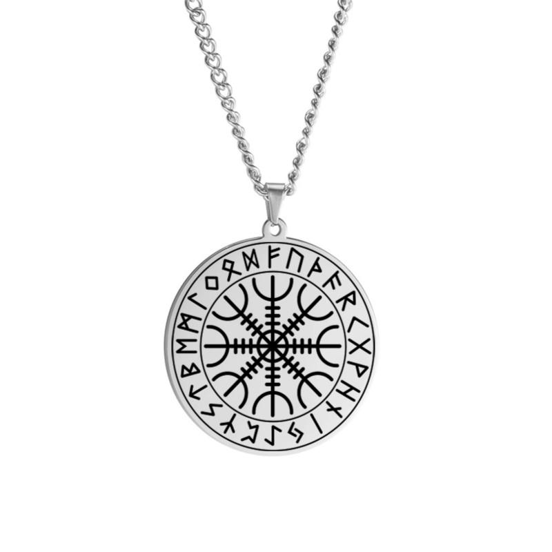Dawapara Nordic Symbol of Norse Compass In Rune Circle Vegvisir Pendant Necklace Stainless Steel Jewelry Amulet Necklace