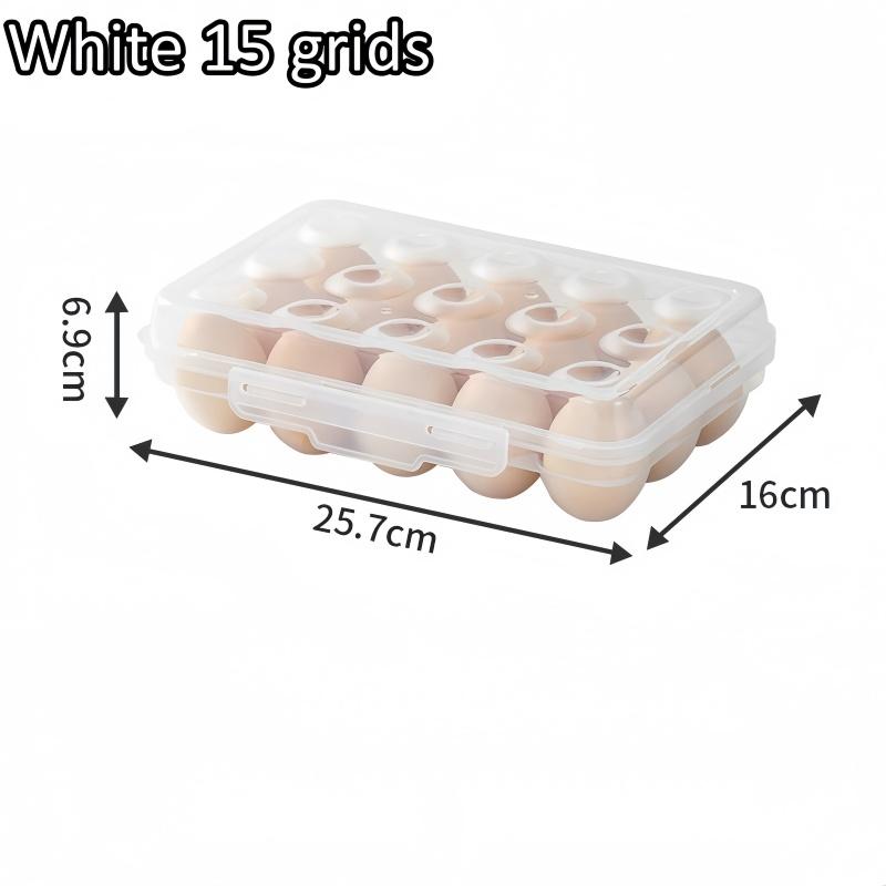 Portable Egg Storage Box with Lid, Durable Plastic Anti-Collision Egg Tray, 6/15/24 Grid Space-Saving Fridge Egg Holder