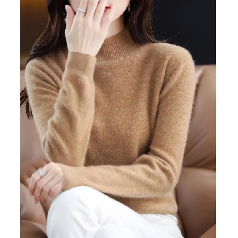 Women's Cashmere Half Turtleneck Sweater: Loose and Slim-Fit, Perfect for Layering In Autumn and Winter